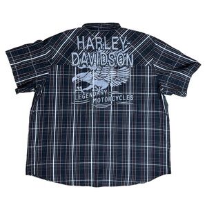 Harley Davidson Men’s Plaid Short Sleeve Logo Button Up Logo Shirt